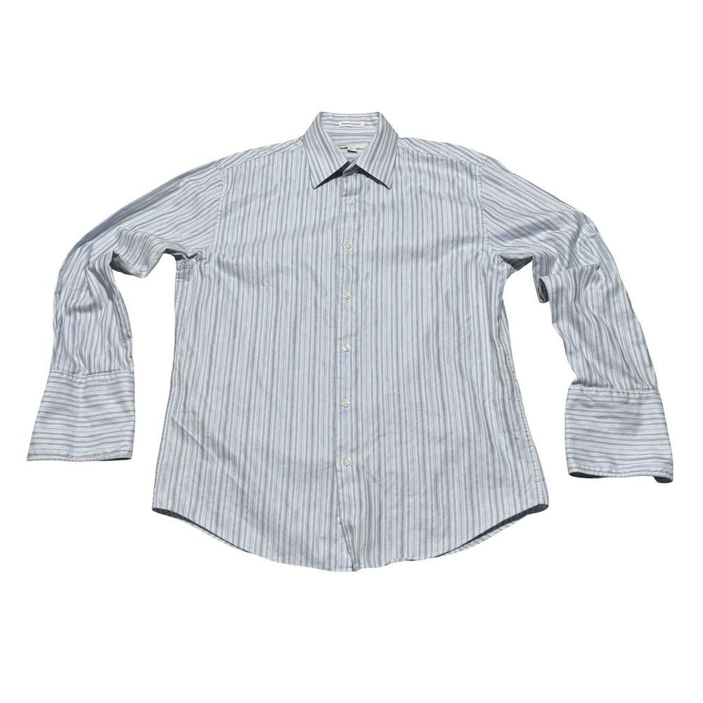 Perry Ellis Premium Collection Men's Striped Button Down Shirt Blue XL 22.5x31